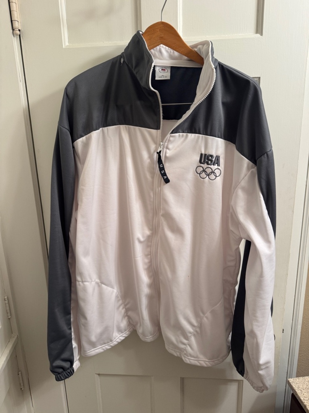 USA Olympic Colorblock Track Jacket - White & Dark Gray